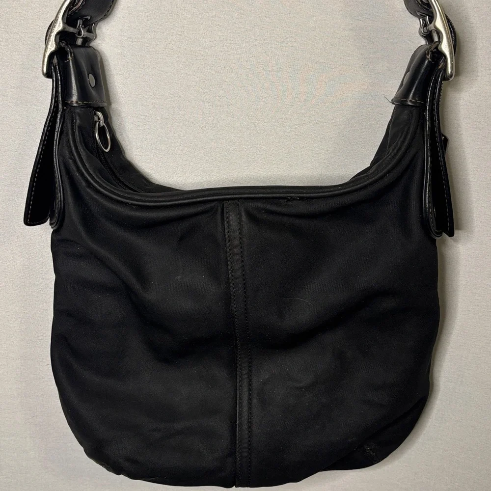 Coach Wax Canvas Bag Hobo Black Crossbody Shoulder Purse